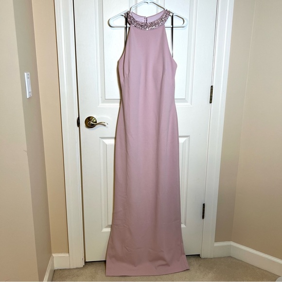 Vince Camuto Rose Colored Sequin Halter Column Gown NWT Size 14 - Picture 2 of 11